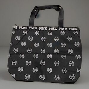 NWT Victoria's Secret‎ PINK Black Logo Zip Large Tote Bag